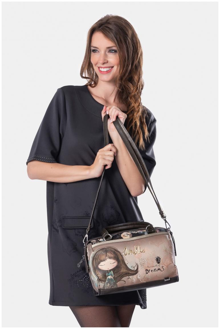 bestickte Bowlingtasche Glitzersteine beige bunt Anekke Real