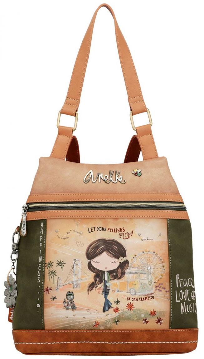 diebstahlsicherer Citybackpack Anekke Peace & Love Hippie Camel