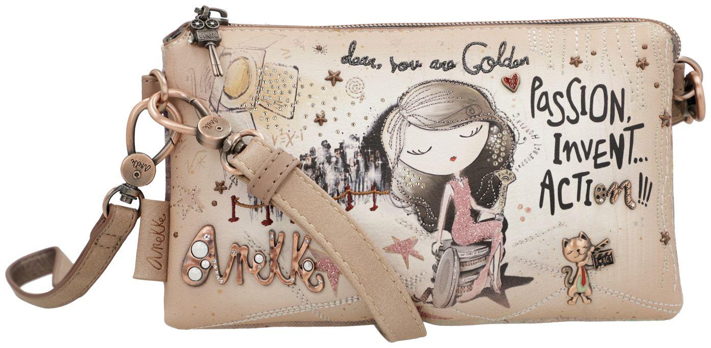 dreigeteilte Abendtasche Glitzer Hollywood Anekke beige