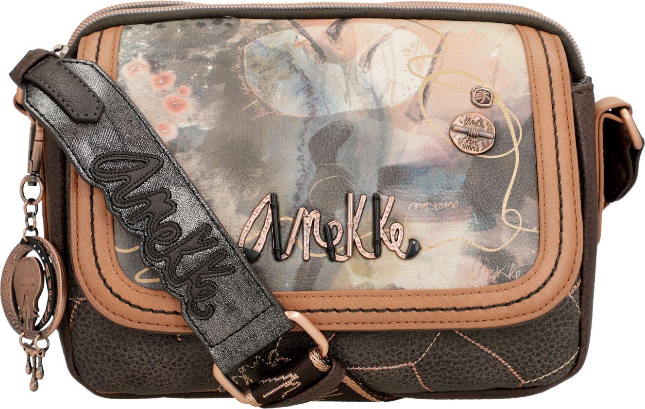 dreigeteilte Schultertasche Shoen Brush Kunstdruck abstrakt Anekke braun