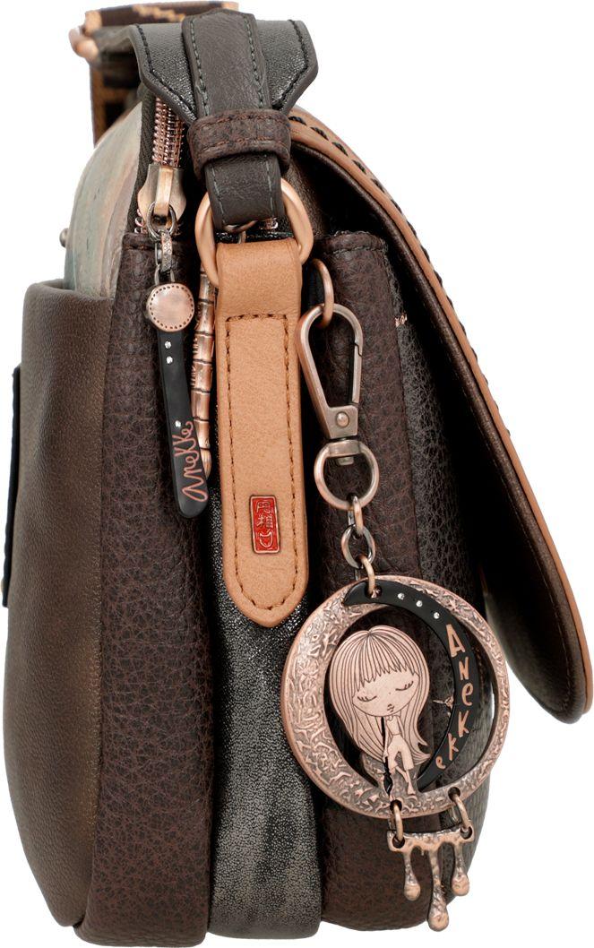 dreigeteilte Schultertasche Shoen Brush Kunstdruck abstrakt Anekke braun