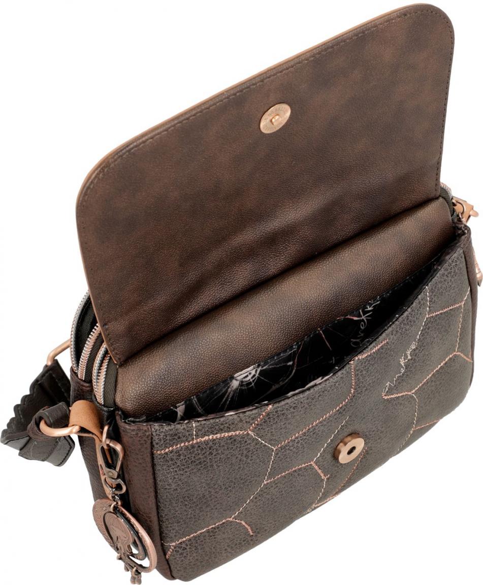 dreigeteilte Schultertasche Shoen Brush Kunstdruck abstrakt Anekke braun