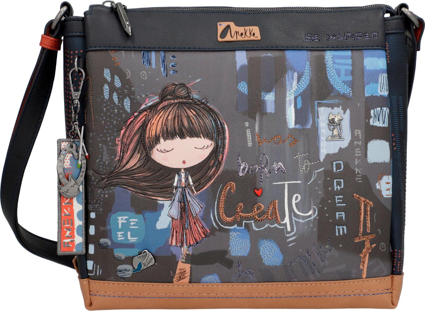 dreigeteilte Shoulderbag Anekke Contemporary zeitgenössische Kunst dunkelbunt