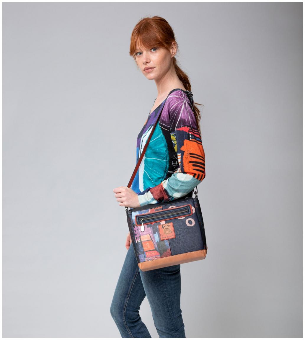 dreigeteilte Shoulderbag Anekke Contemporary zeitgenössische Kunst dunkelbunt