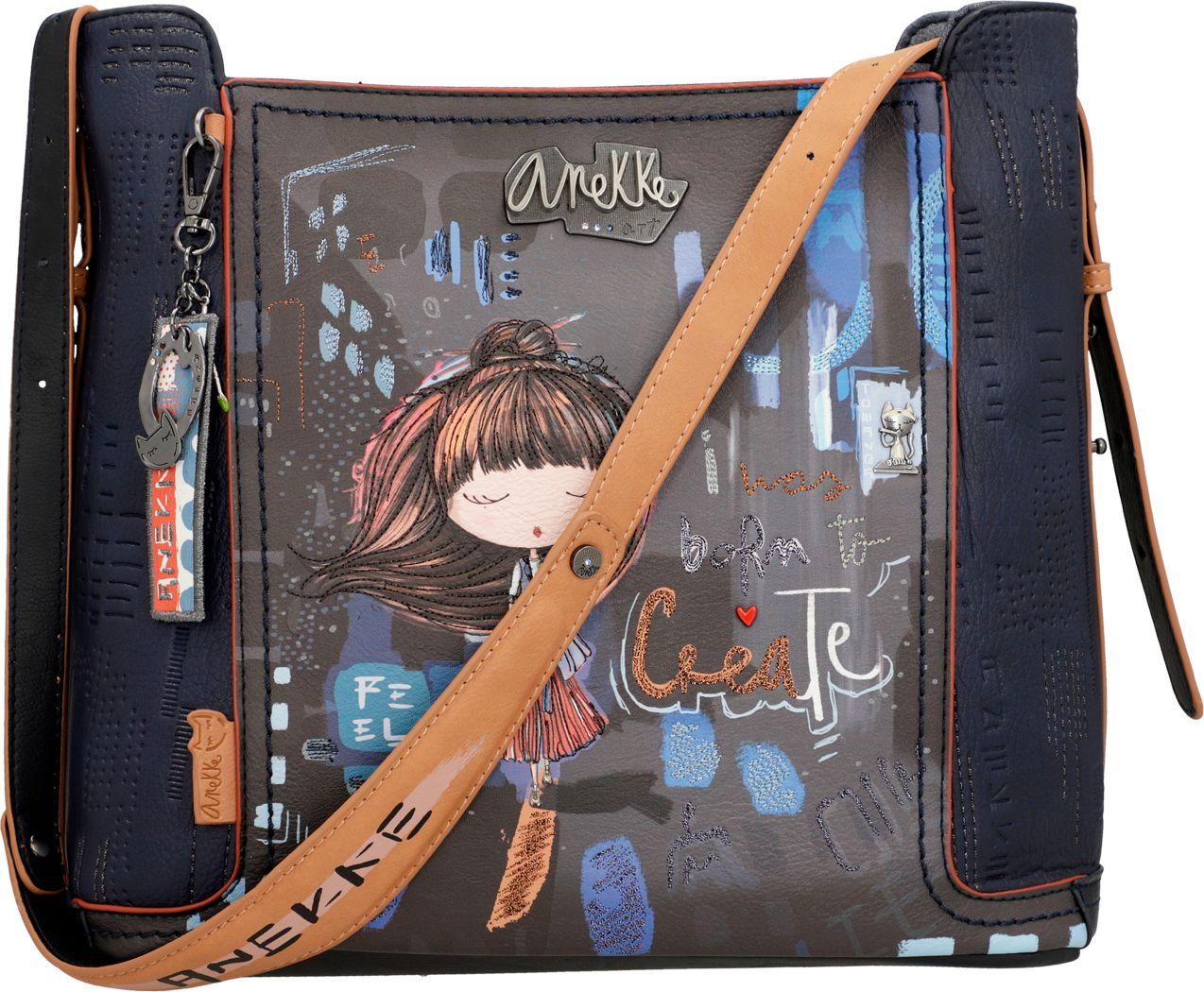 dunkelblaue Beuteltasche bunt Print Anekke Contemporary Japan Großstadt