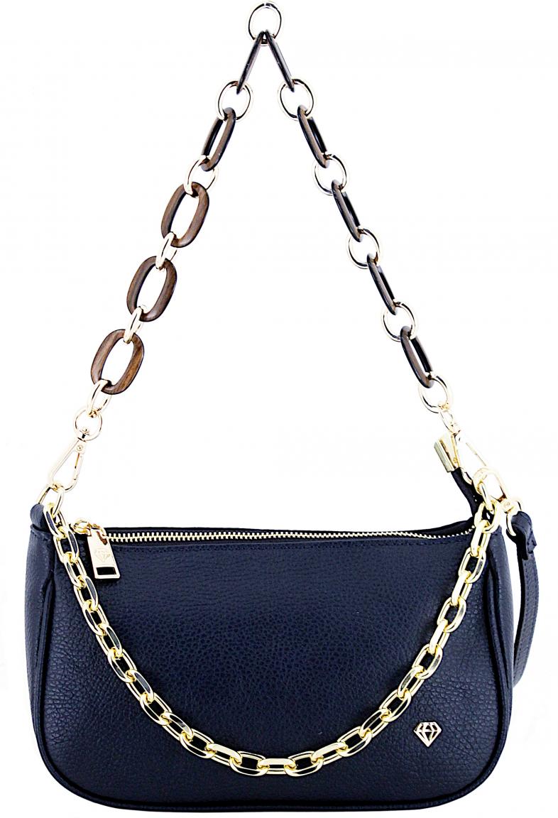 dunkelblaue Caleidos Crossovertasche Chain Leder