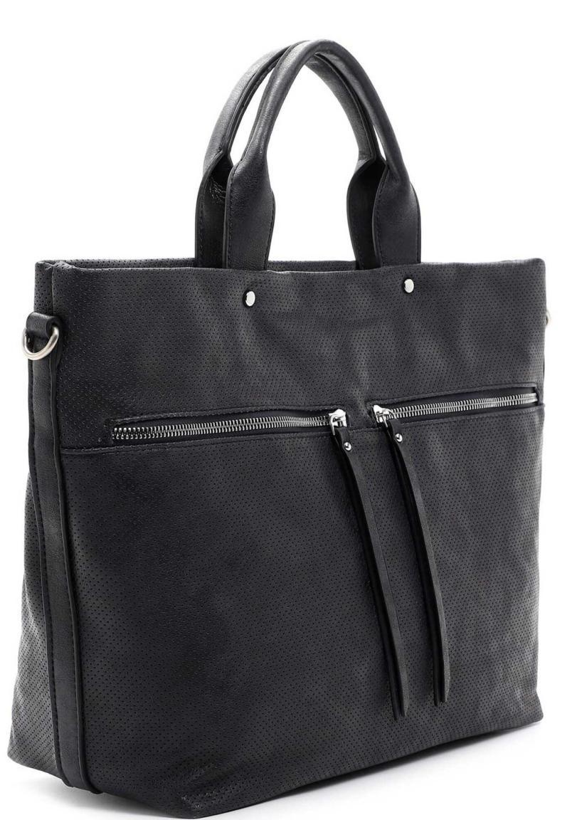 dunkelblaue Kurzgrifftasche mit gestanzten Löchern Suri Frey Chessy blue