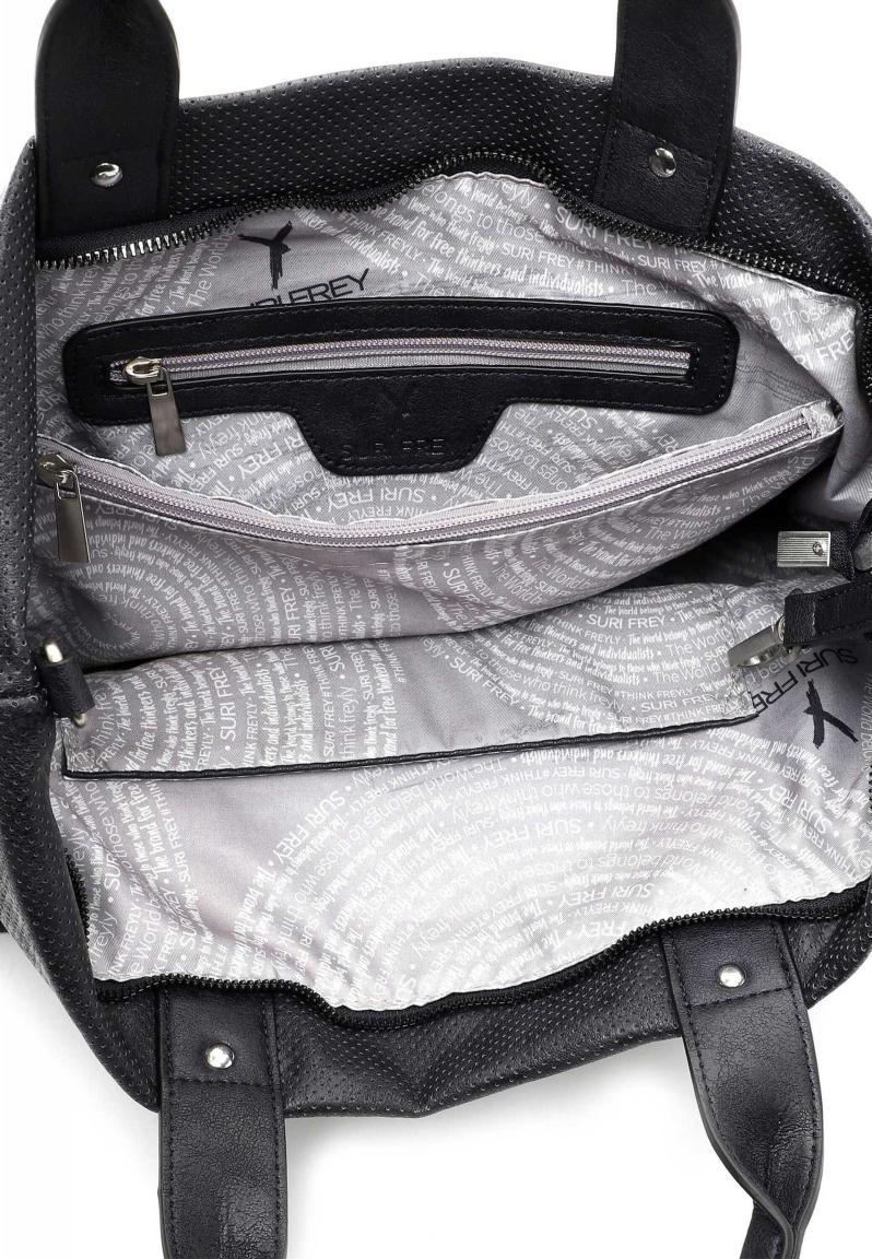 dunkelblaue Kurzgrifftasche mit gestanzten Löchern Suri Frey Chessy blue