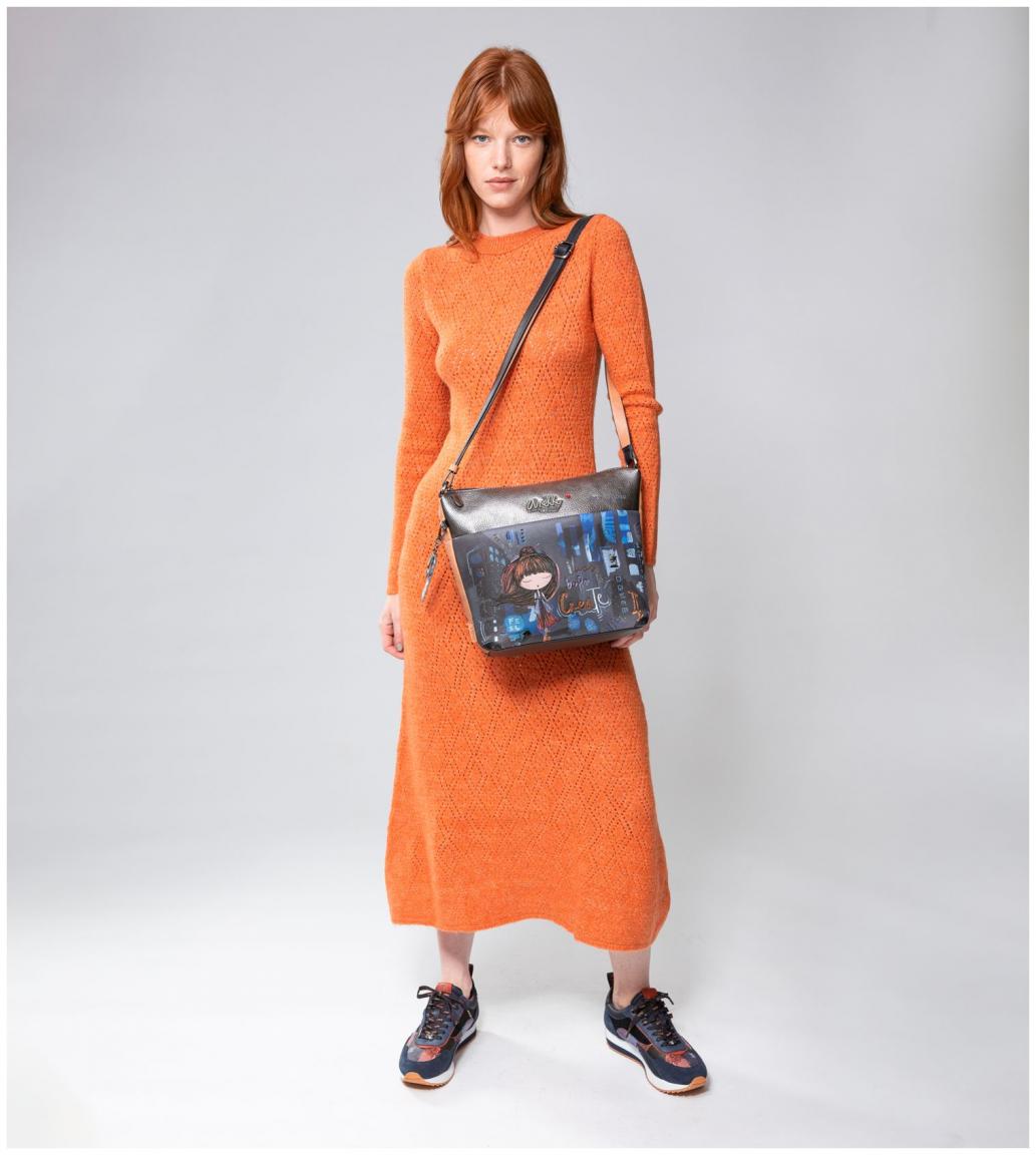 dunkelbunte Crossovertasche Japan Großstadt Anekke Contemporary blau