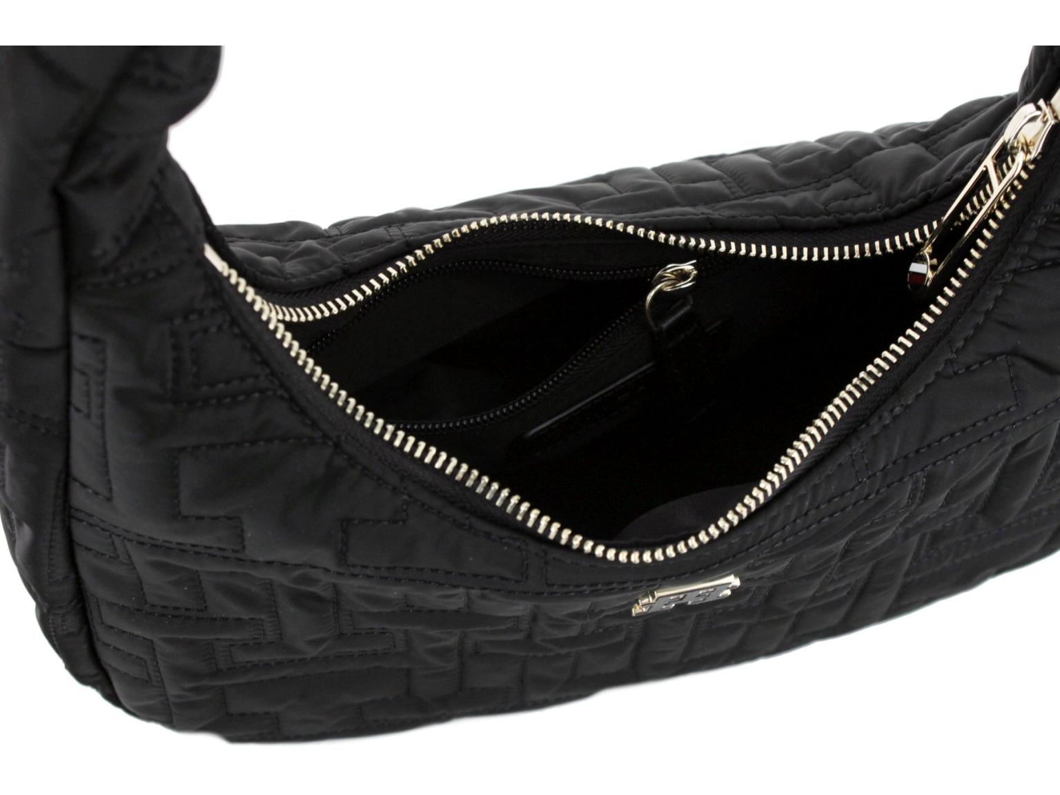 edle Nylontasche Tommy Hilfiger Chic Shoulder Bag Unterarmtasche Black Steppdesign