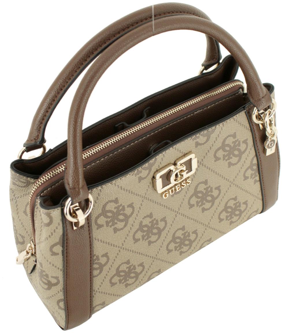elegante Henkeltasche Guess Karnilla Latte Logo Brown beige braun 4G-Print