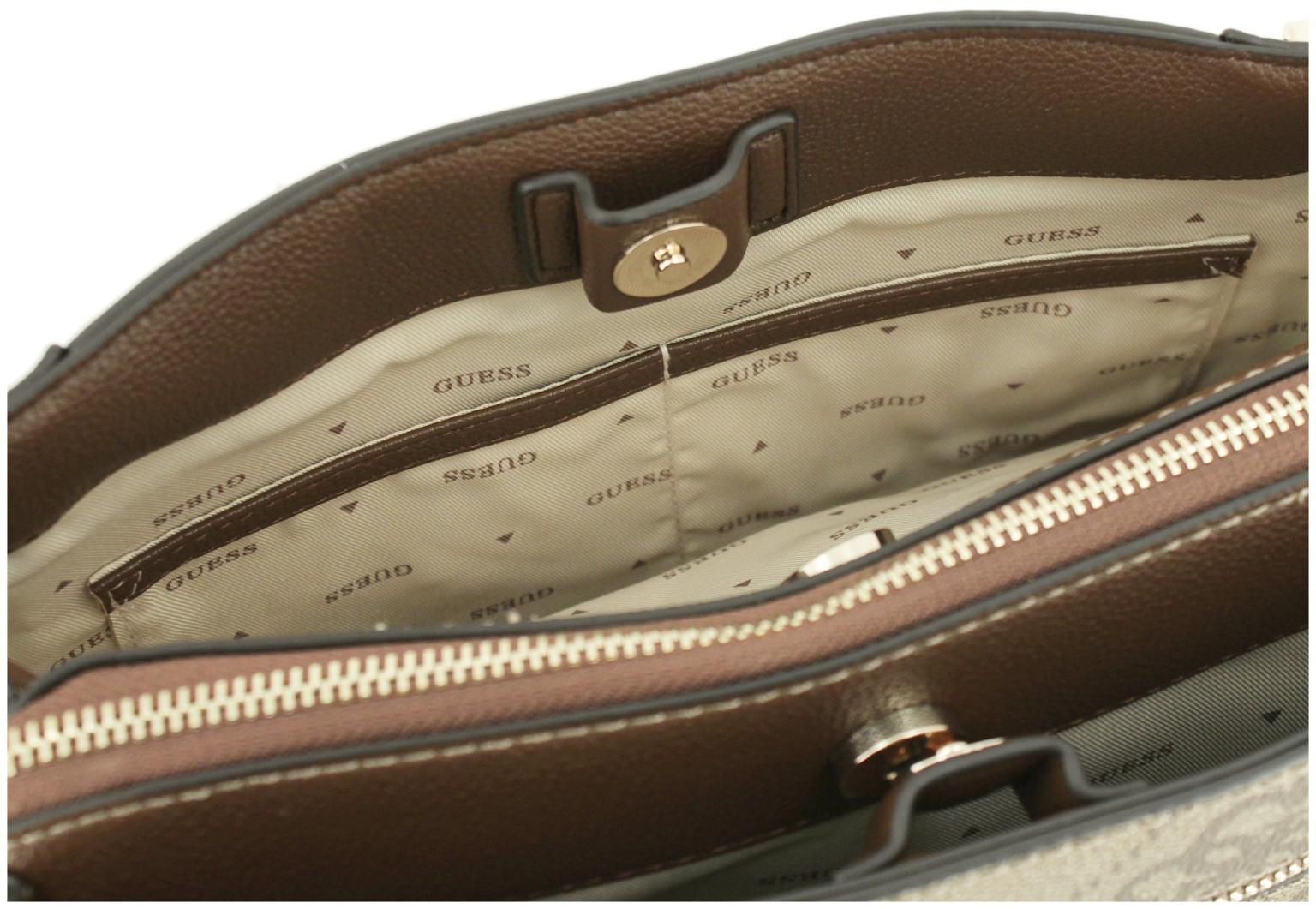elegante Henkeltasche Guess Karnilla Latte Logo Brown beige braun 4G-Print