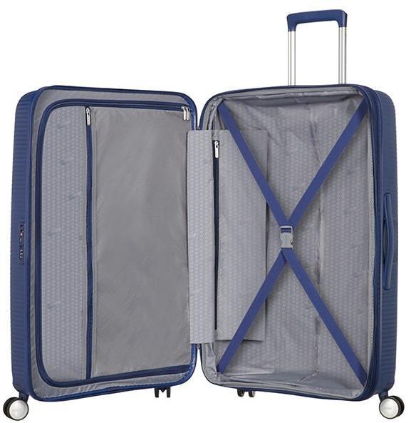 erweiterbarer Rollenkoffer dunkelblau Midnight Navy American Tourister Soundbox Spinner 77cm