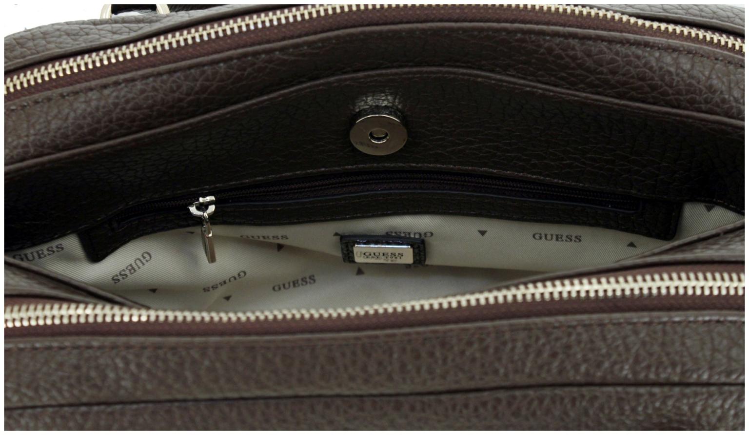 extravagante Kurzgrifftasche Guess Marsha Box Satchel dreigeteilt Espresso
