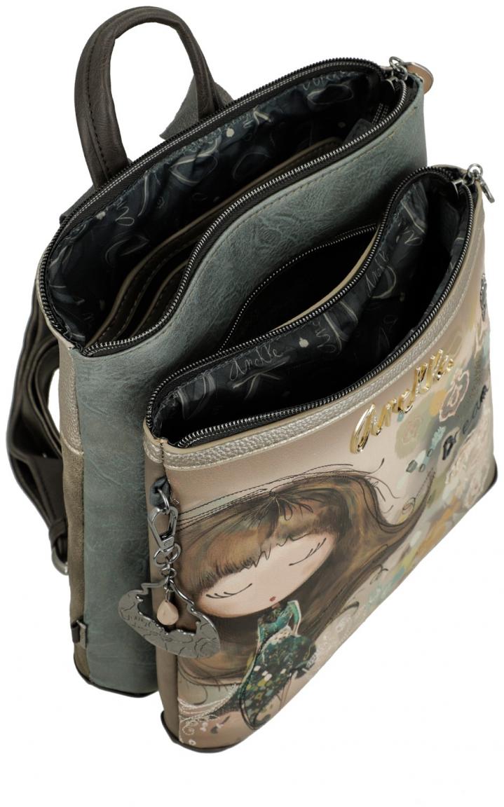 femininer Backpack Anekke blau Nieten Stickereien Print Real beige