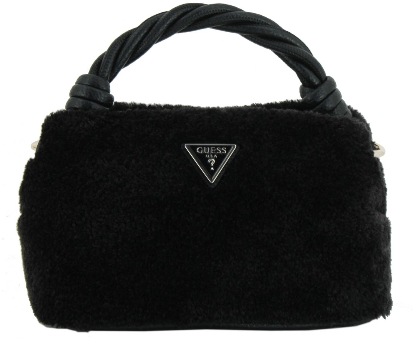 flauschige Felltasche schwarz glänzend Guess Shaida Black