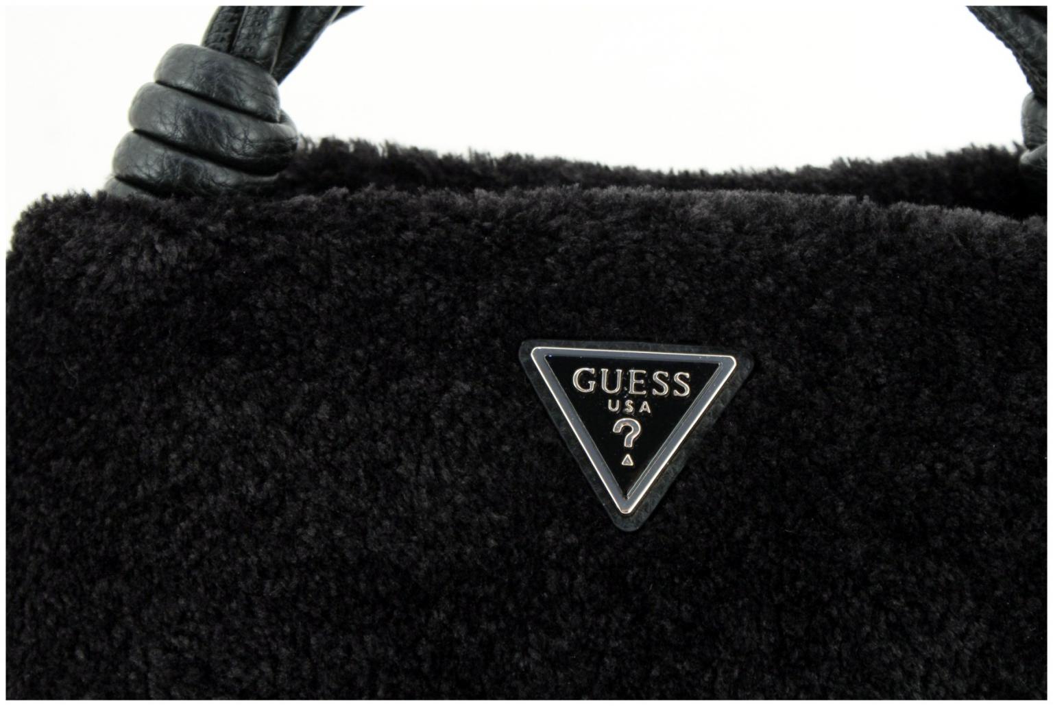 flauschige Felltasche schwarz glänzend Guess Shaida Black