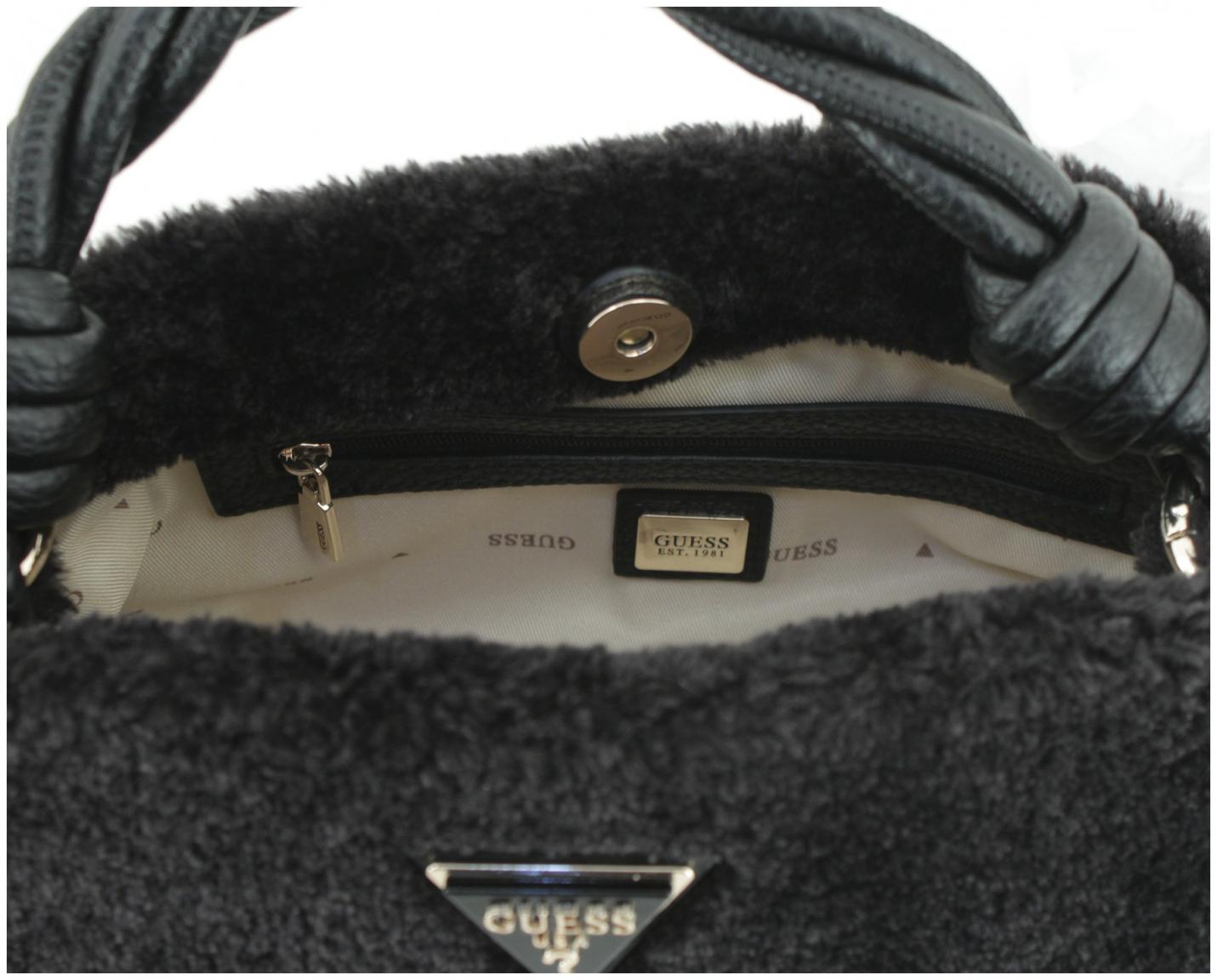 flauschige Felltasche schwarz glänzend Guess Shaida Black
