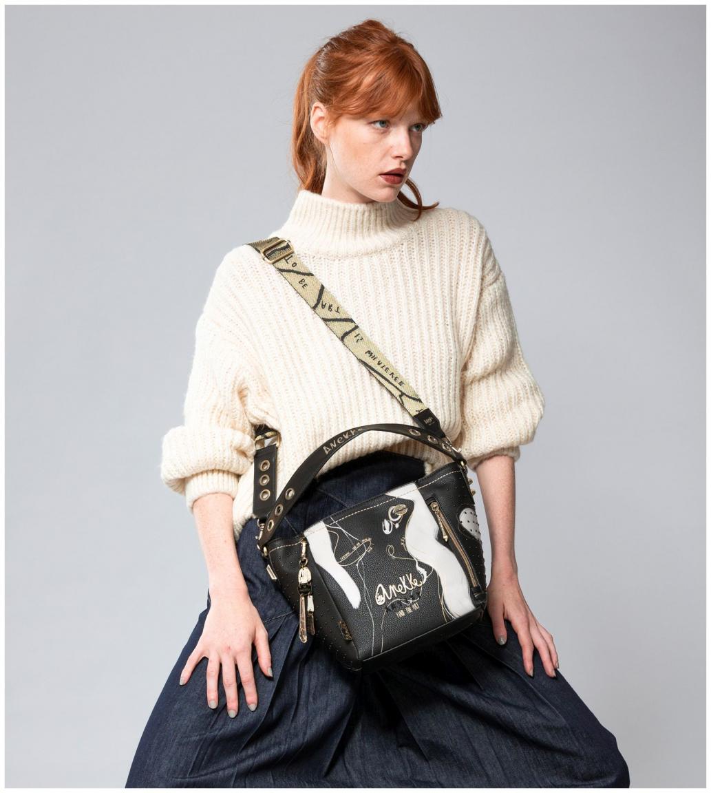gemusterte Beuteltasche schwarz beige kintsugi Anekke Shoen Nature Shodo