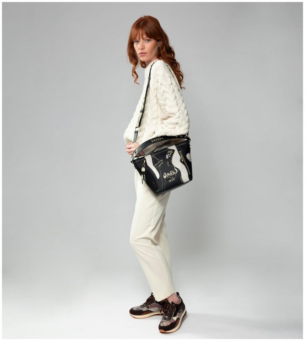 gemusterte Beuteltasche schwarz beige kintsugi Anekke Shoen Nature Shodo