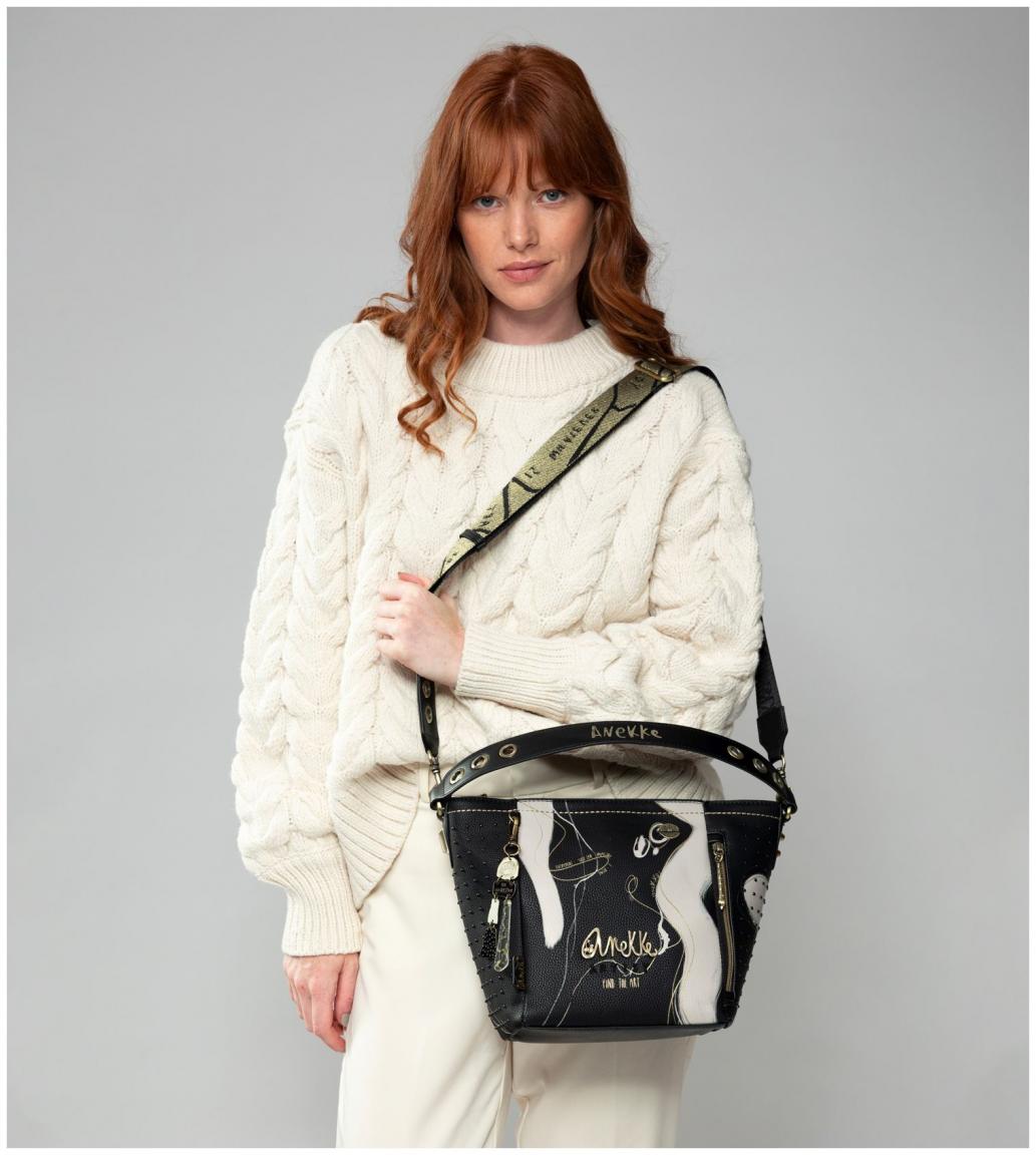 gemusterte Beuteltasche schwarz beige kintsugi Anekke Shoen Nature Shodo