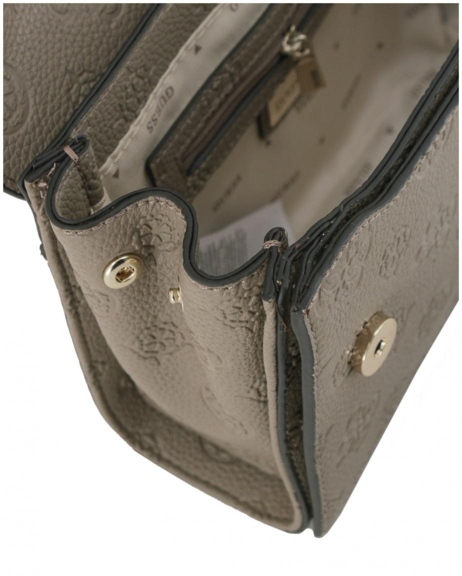 geprägte Überschlagtasche hellbeige Guess Cresidia II Bone Logo