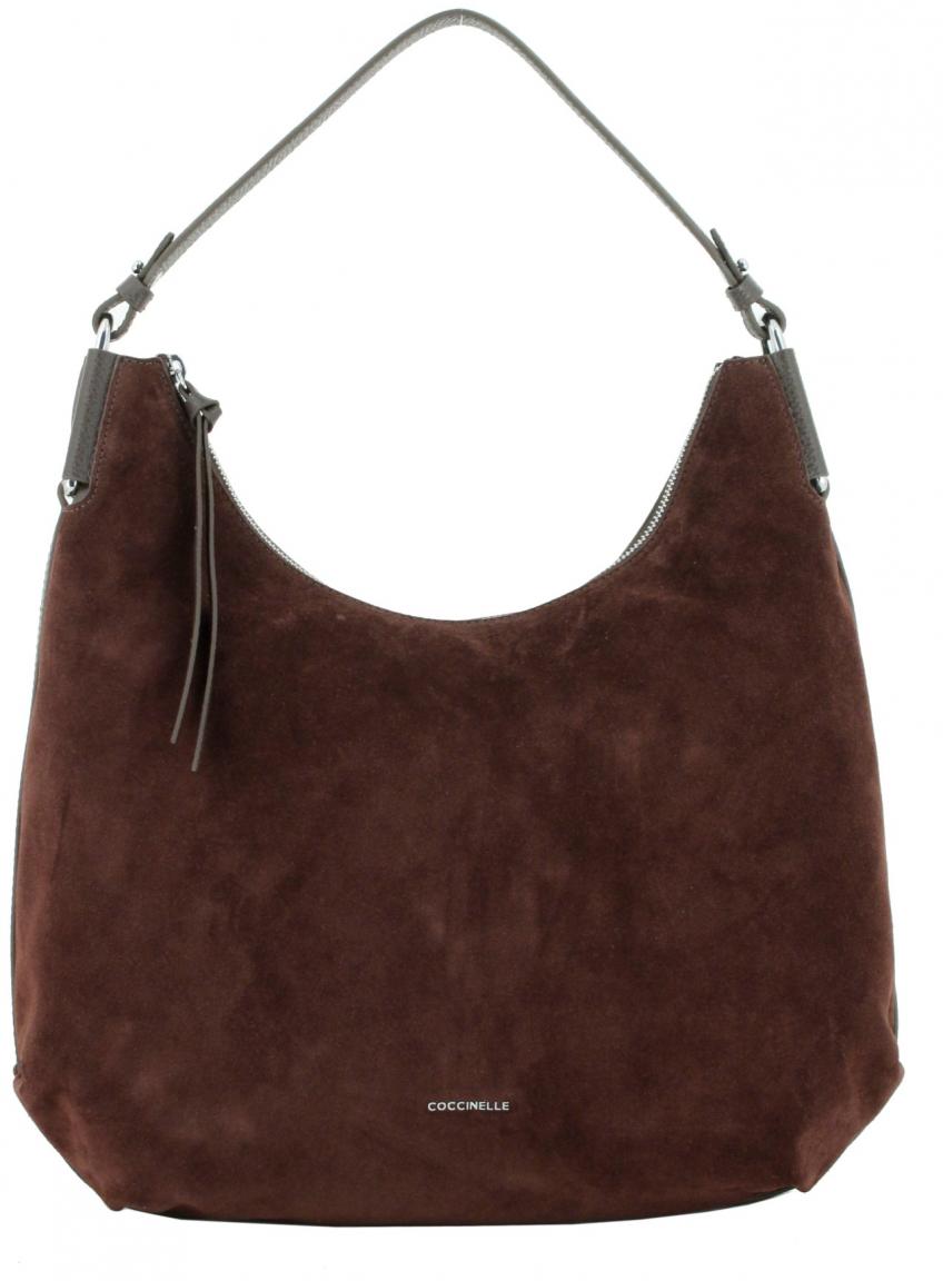 geräumige Beuteltasche dunkelbraun Velours Coccinelle Rebekka Suede Large