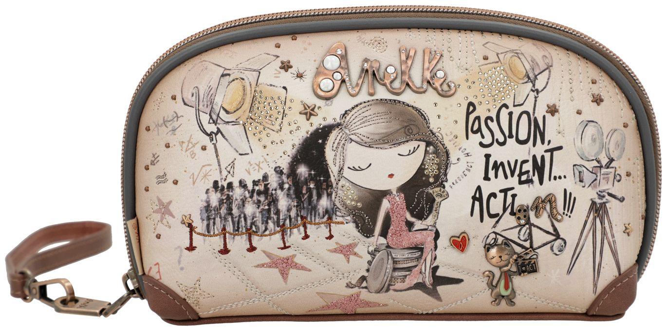 große Brieftasche Hollywood Glitzer Strass Anekke beige