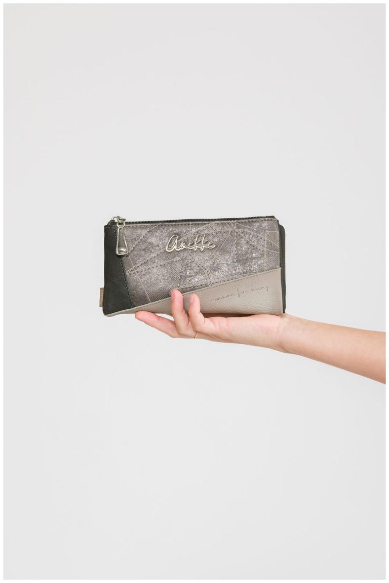 große Geldtasche Anekke Sophia Auralis Metallic grau beige Ziernähte