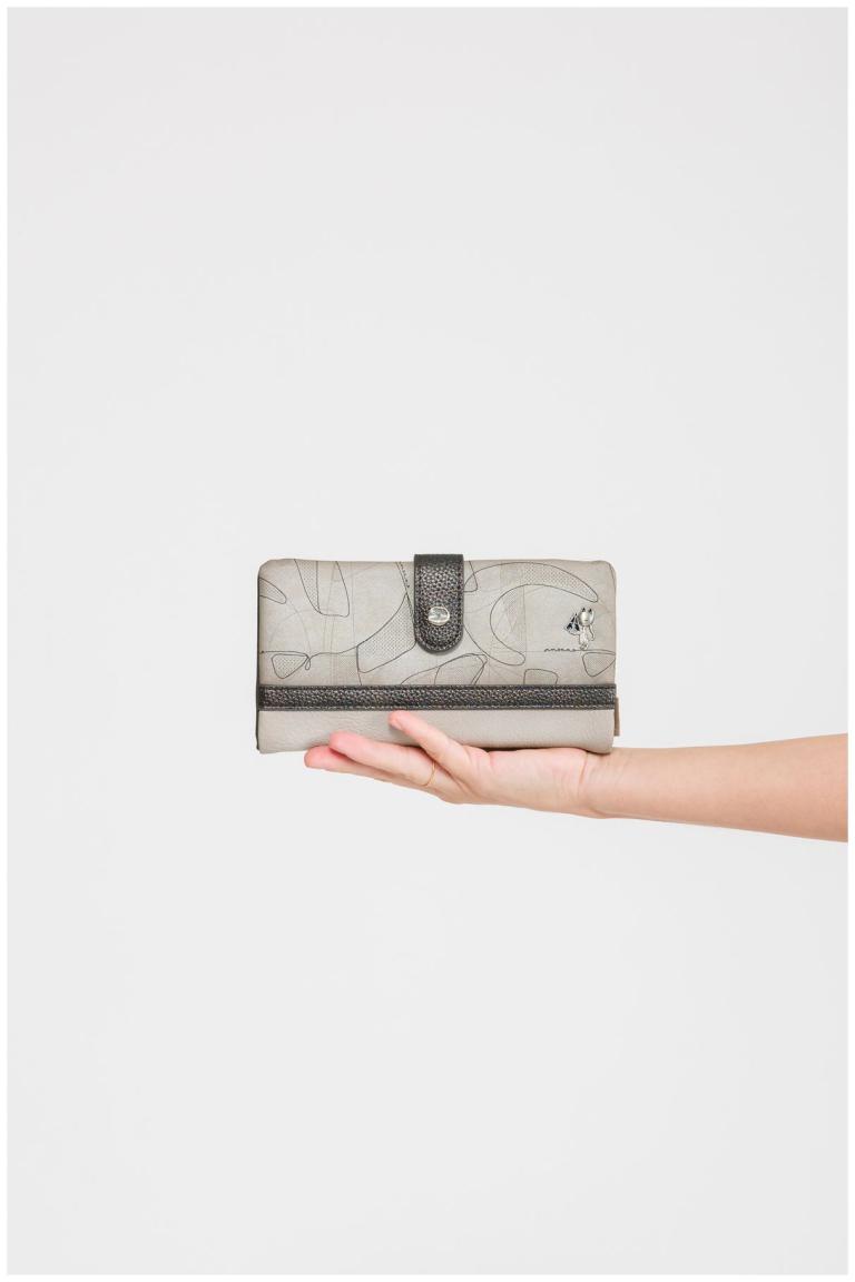 große Geldtasche Anekke Sophia Auralis Metallic grau beige Ziernähte