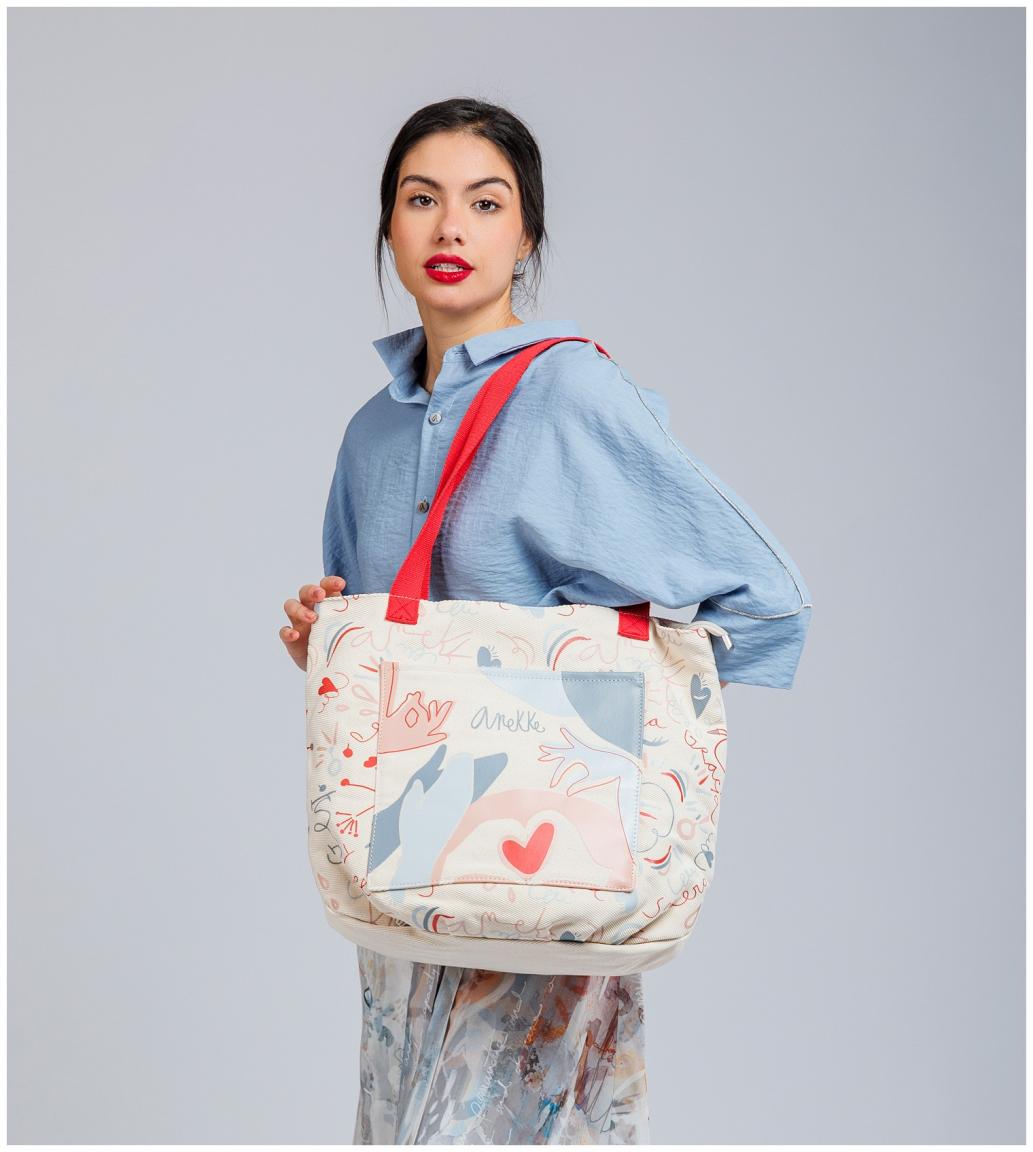 große Henkeltasche Anekke Alma Ole beige Hände Baumwolle