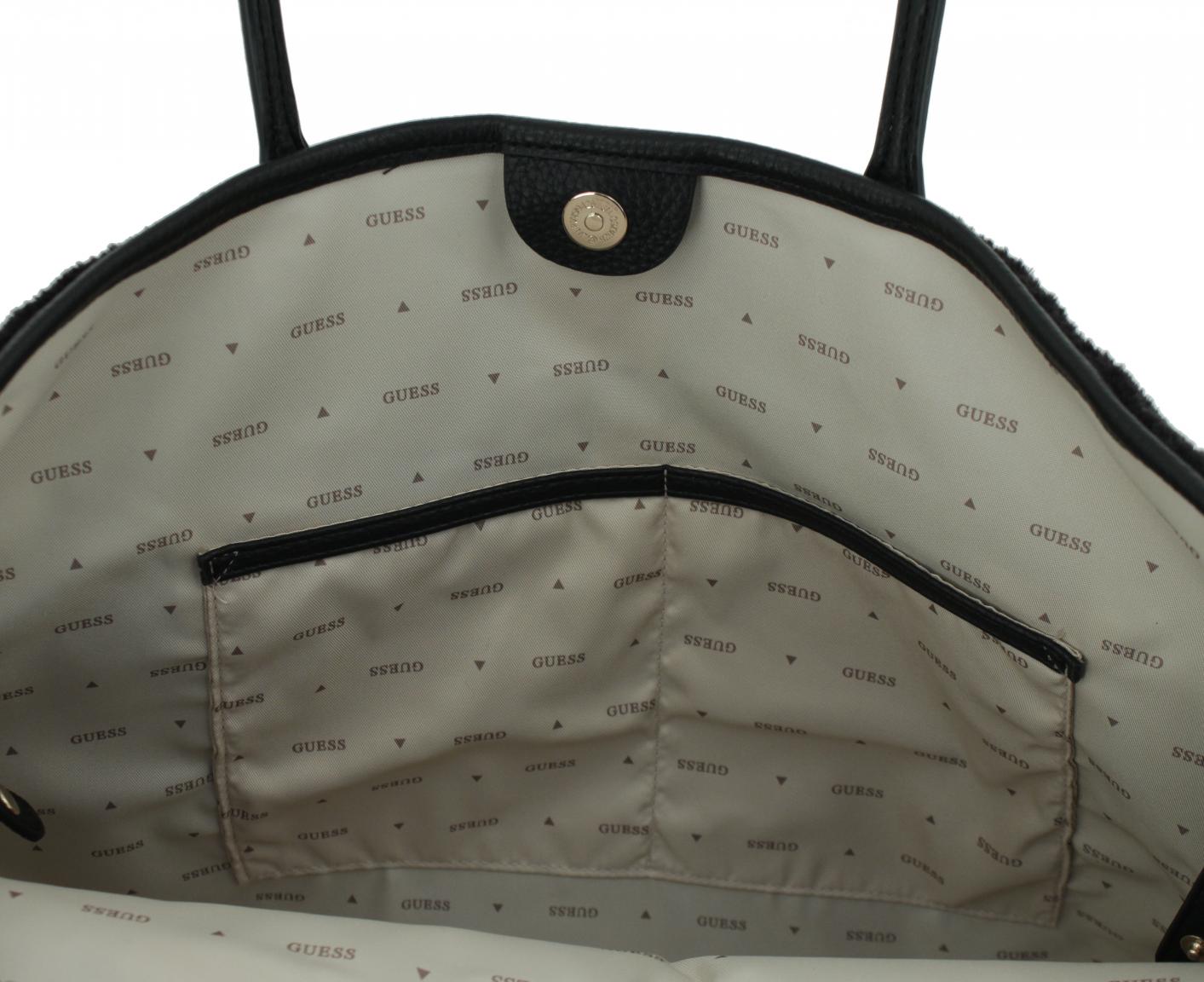 große Henkeltasche schwarz Guess Victtoria Black Tote Bag mit Innentasche