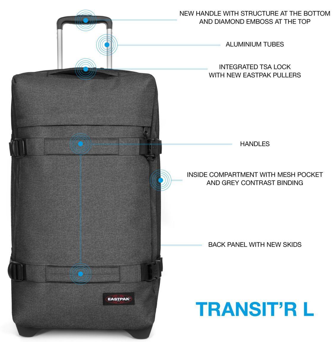 große Trolleytasche Eastpak Transitr L Black Denim grau meliert
