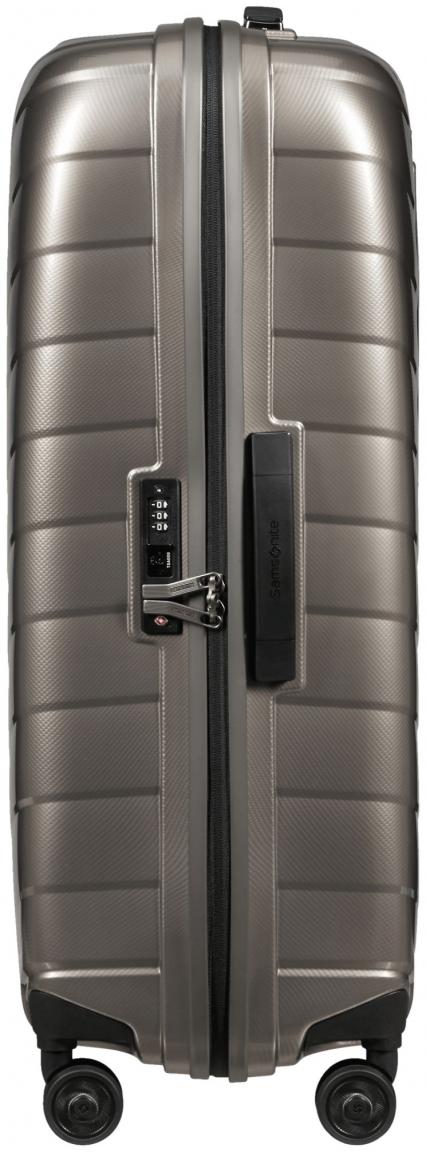 großer Flugkoffer Samsonite Attrix Dune grau Roxkin Hartschale