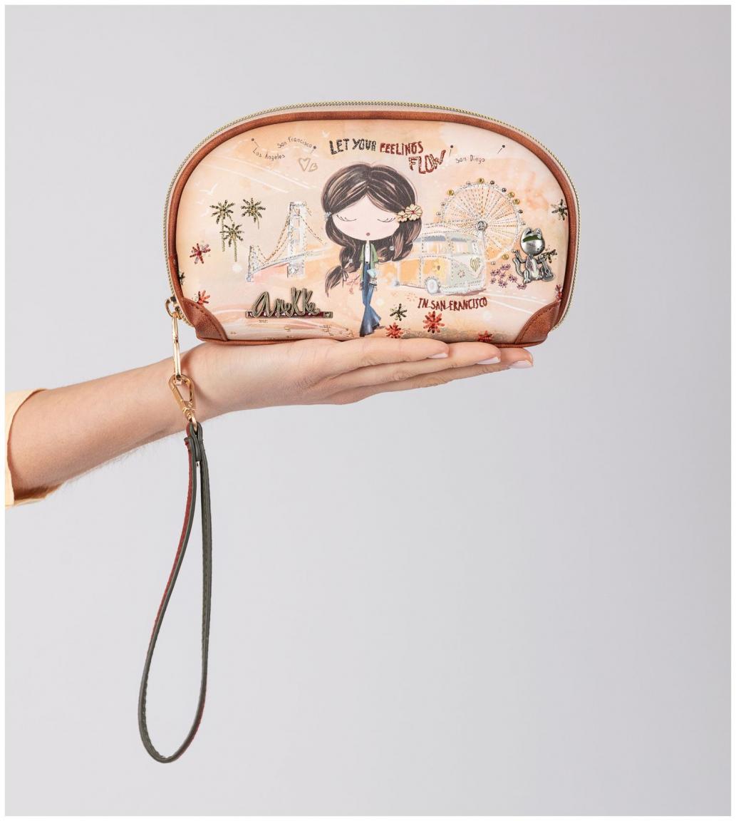 großes Portemonnaie Kosmetiktasche Anekke Peace & Love Camel Hippie Flower Power