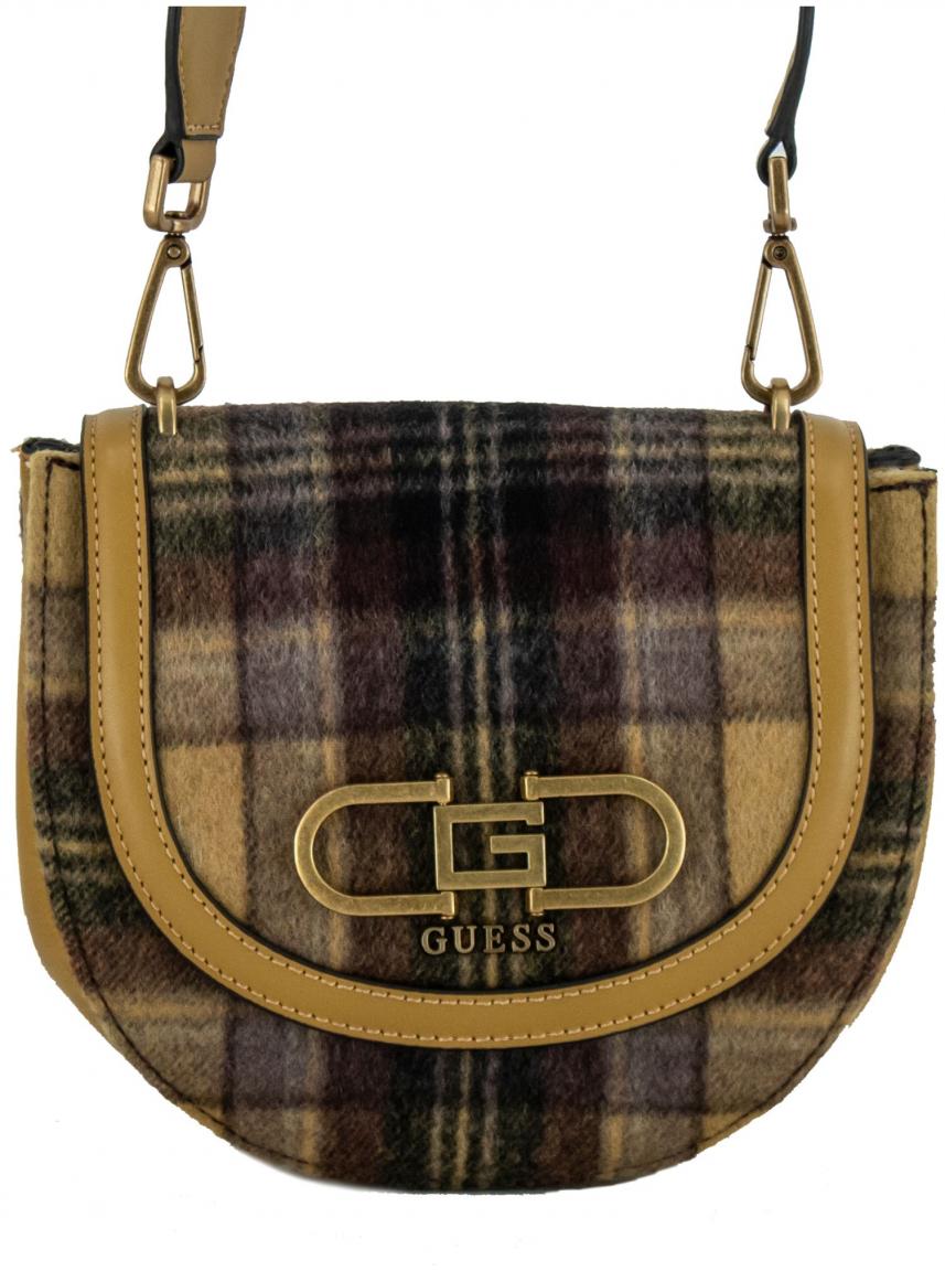 karierte Überschlagtasche Guess Fleet Mustard Multi