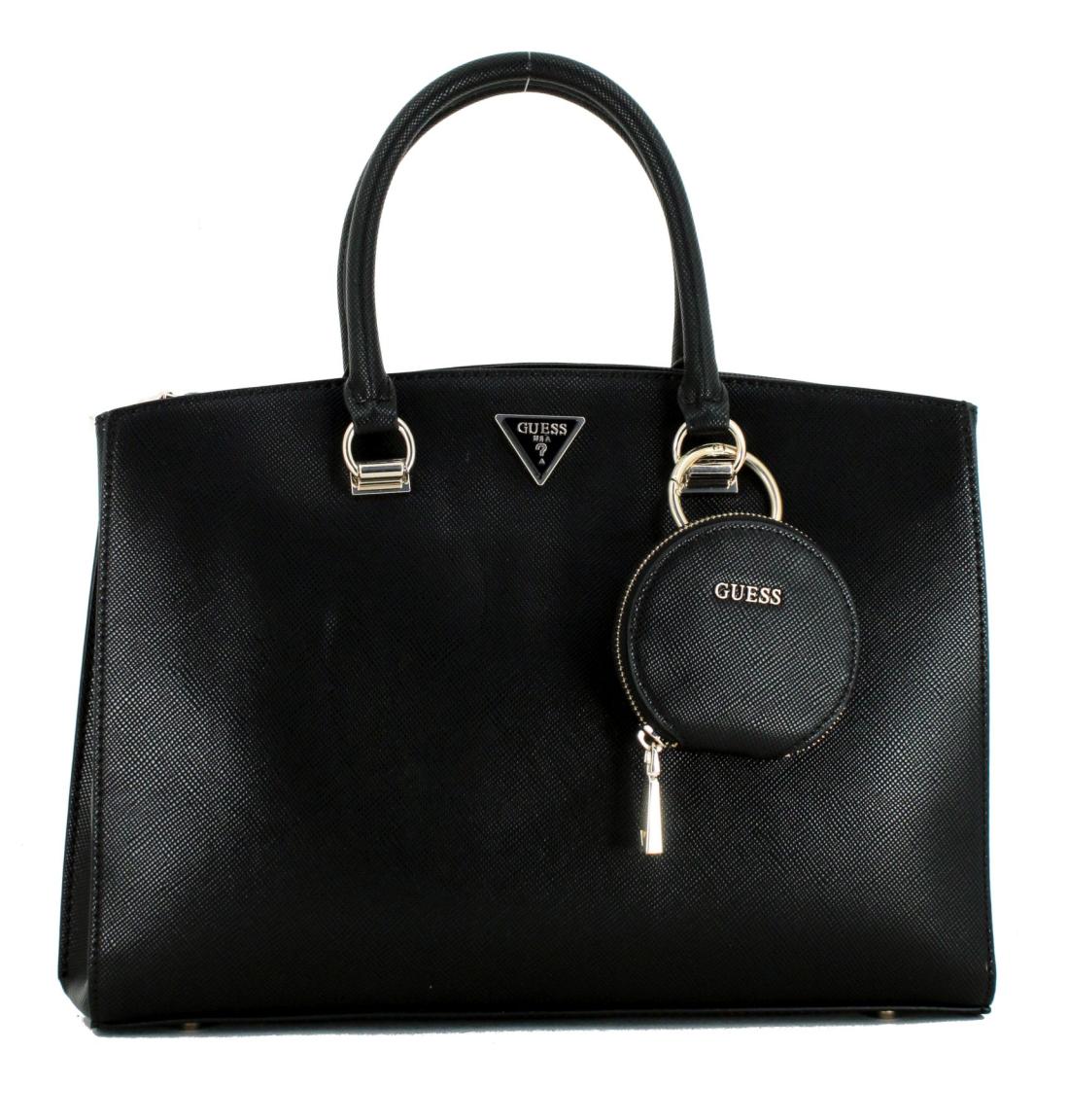 klassische Kurzgrifftasche Guess Alexie Black Schwarz Glanz Goldfarben Etui