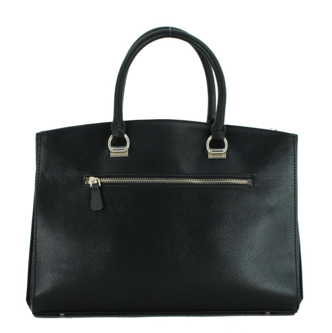 klassische Kurzgrifftasche Guess Alexie Black Schwarz Glanz Goldfarben Etui