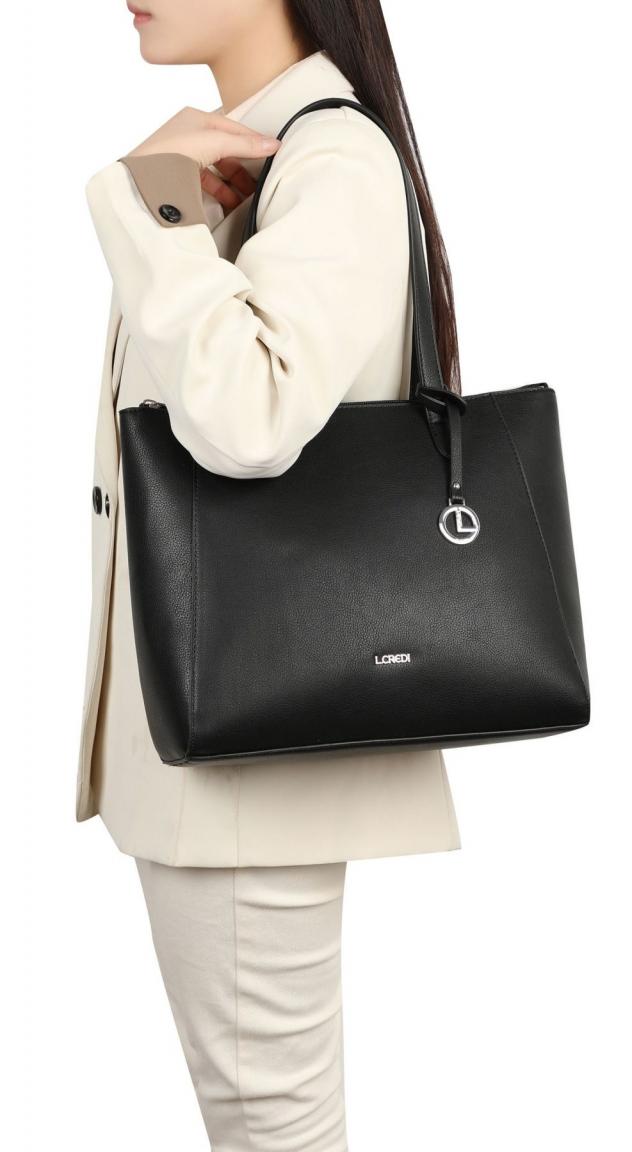 klassischer Shopper Businesstauglich LCredi Polly schwarz vegan