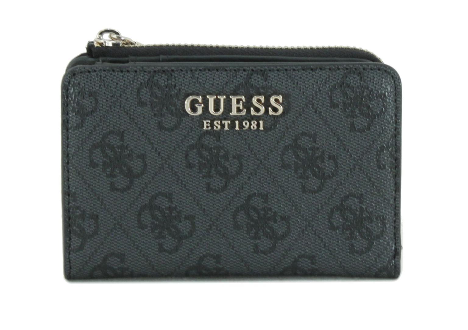 kleine Geldtasche schwarz Saffiano Guess Bolena SLG Black