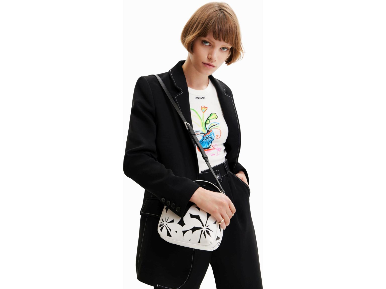 kleine Handtasche schwarz weiß Blumenmuster Desigual Onyx Narbonne Mini
