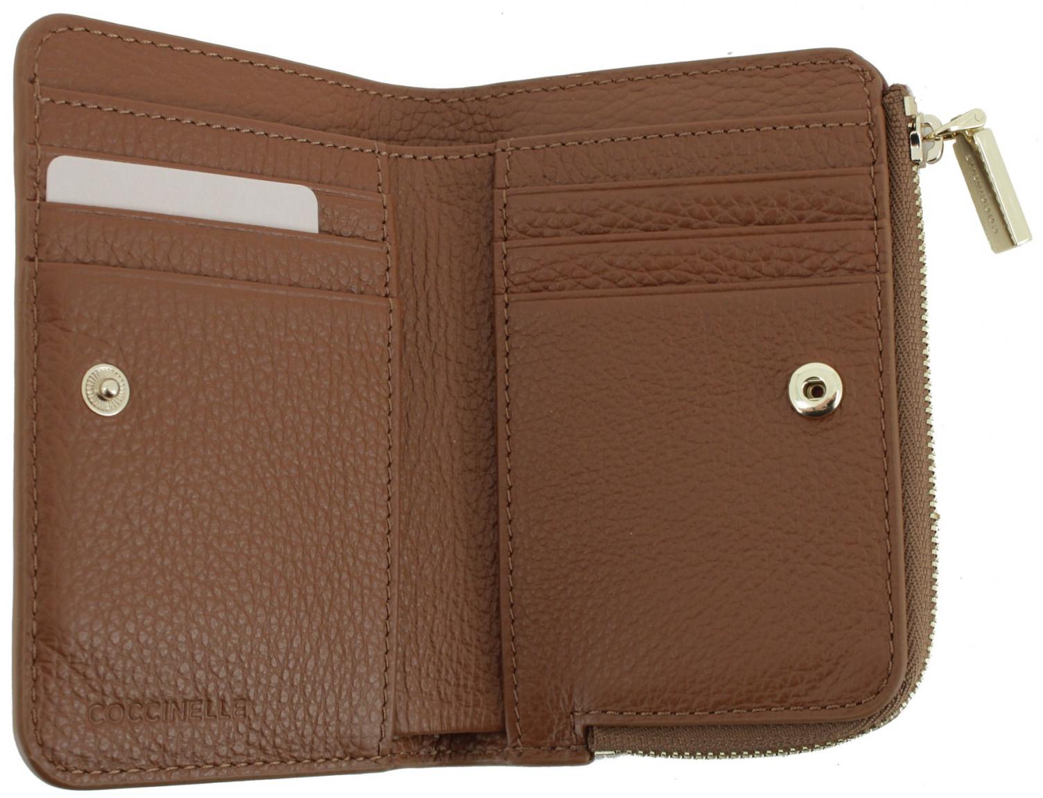 kompakte Geldbörse Echtleder Coccinelle Metallic Soft Small Cognac