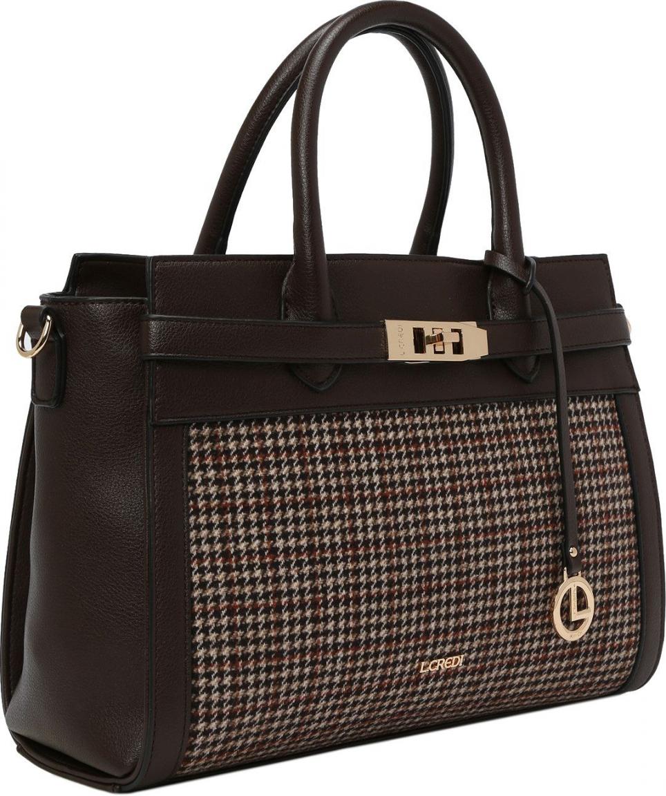 l.Credi Schultertasche Hahnentritt Braun Lenette