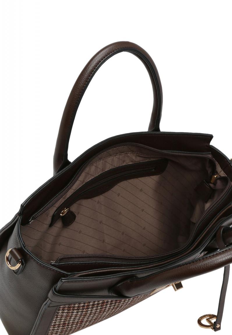 l.Credi Schultertasche Hahnentritt Braun Lenette
