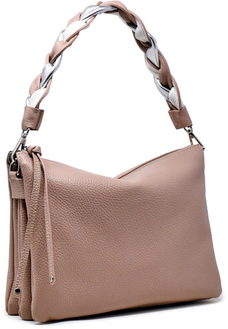 schlanke Damenledertasche Caleidos Altrosa Ant Pink Metallicfarbe Henkeltausch