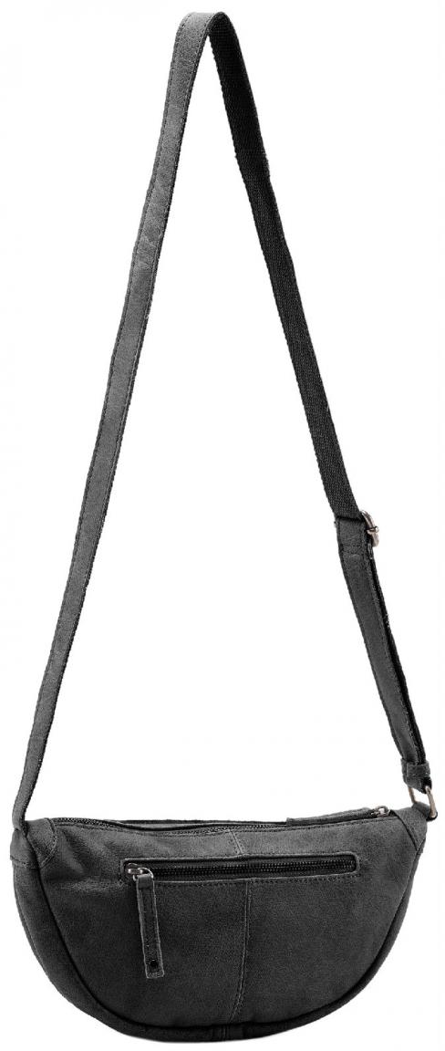 schwarze FREDsBRUDER Crossovertasche Riffel Halfmon Leder