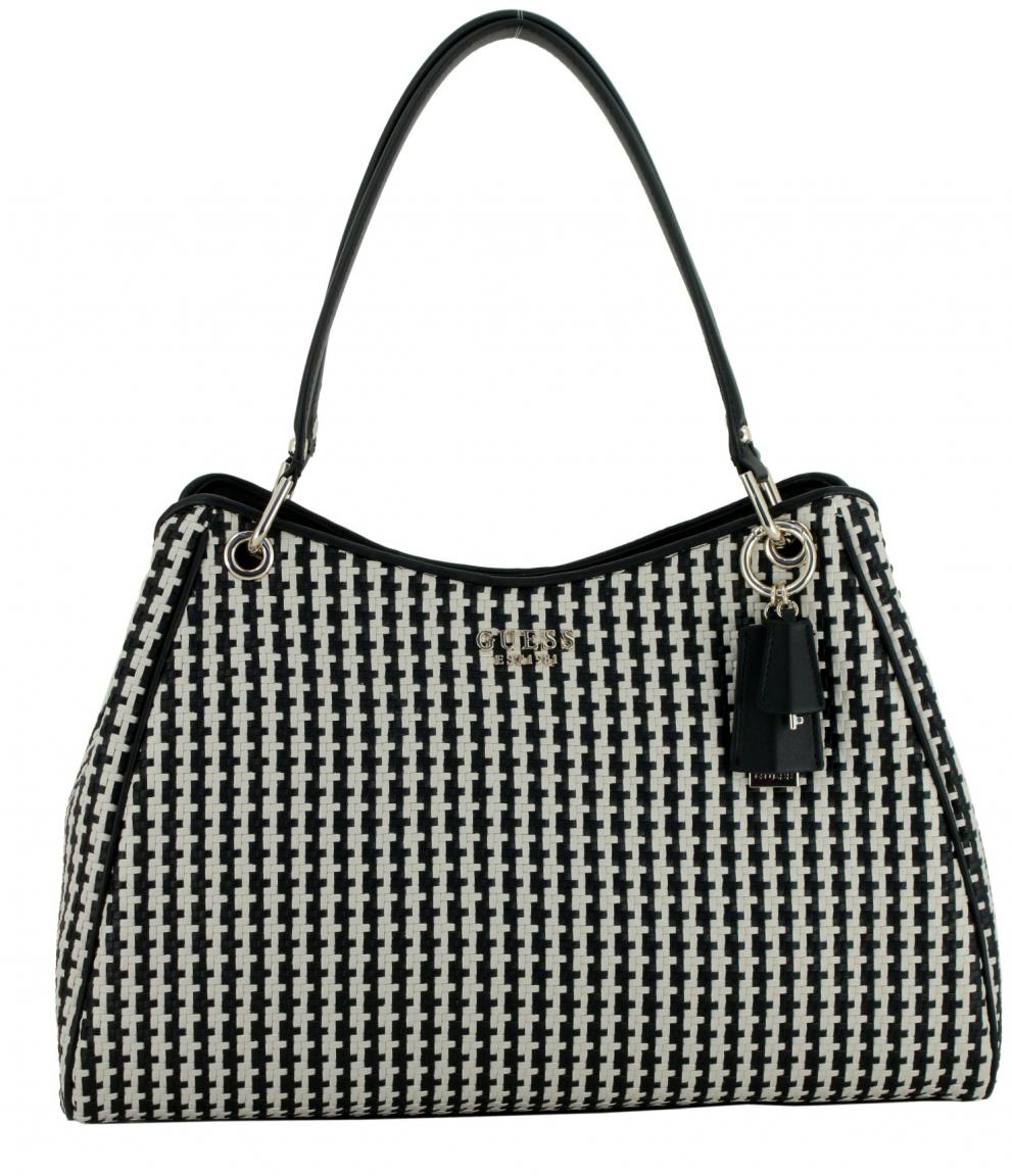 sommerliche Henkeltasche Flechtoptik Guess Mirema White Multi beige