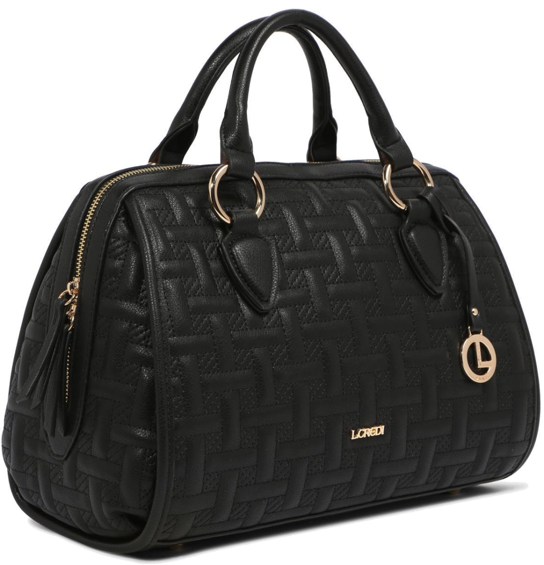 vegane Stepptasche L.Credi Jutta schwarz Metallanhänger
