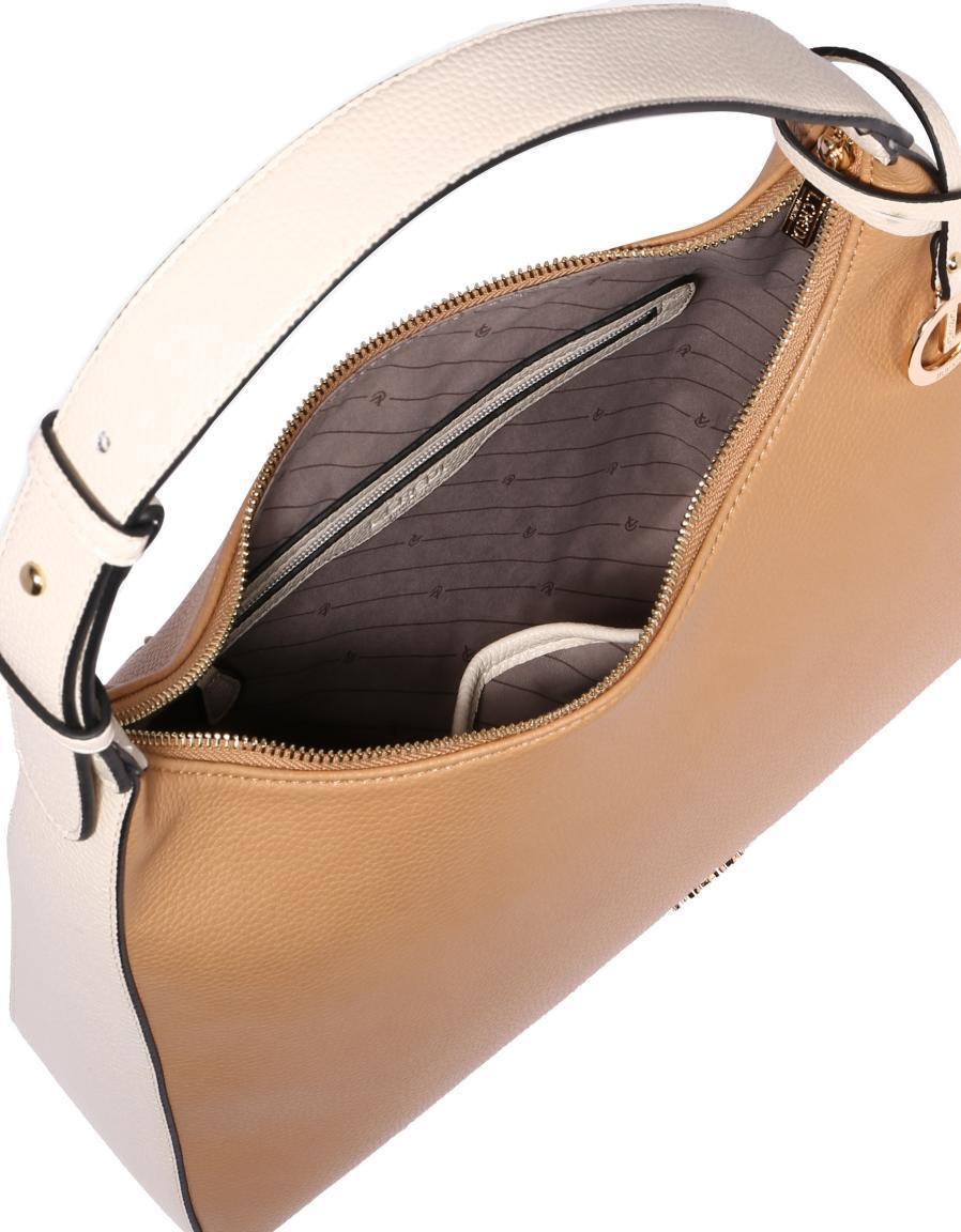 zweifärbige Damen Schultertasche L.Credi Munich Ilma Hobobag Nature Camelbraun Beige