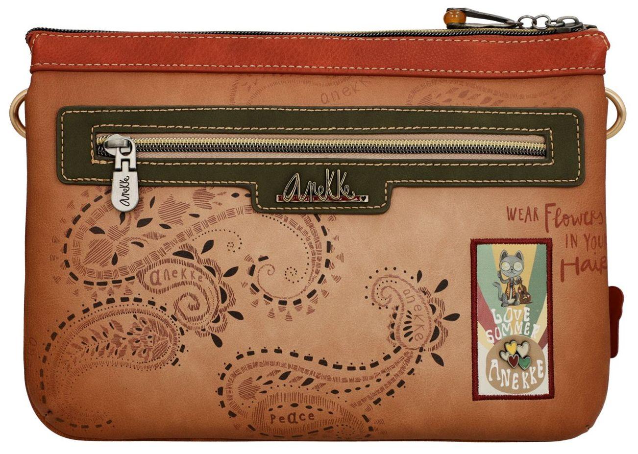 zweigeteilte Umhängetasche Anekke Peace & Love Camel San Francisco Hippie bestickt